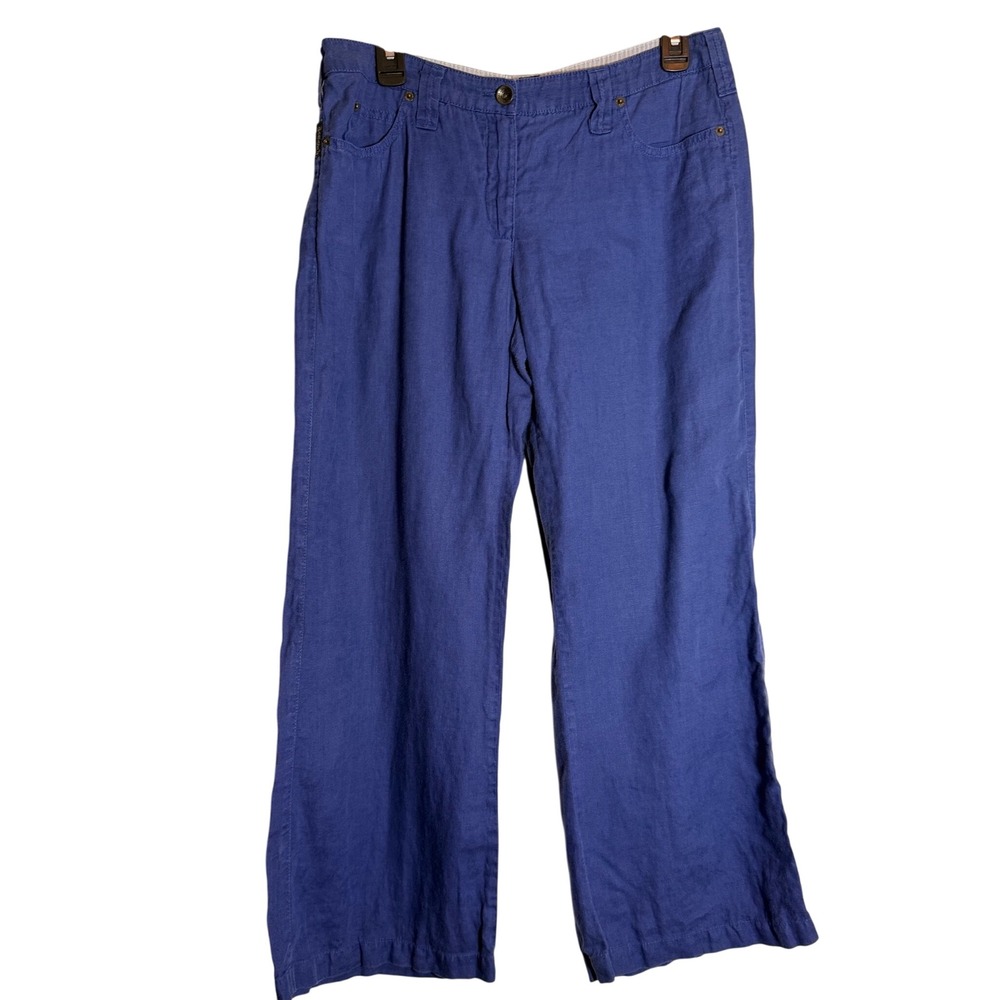 Armani Jeans Blue Linen Blend Wide Leg Pants Size 29 Eagle Logo Trousers